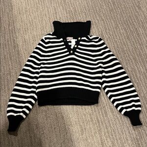 J. Crew Black and White Buttoned Turtleneck Sweater